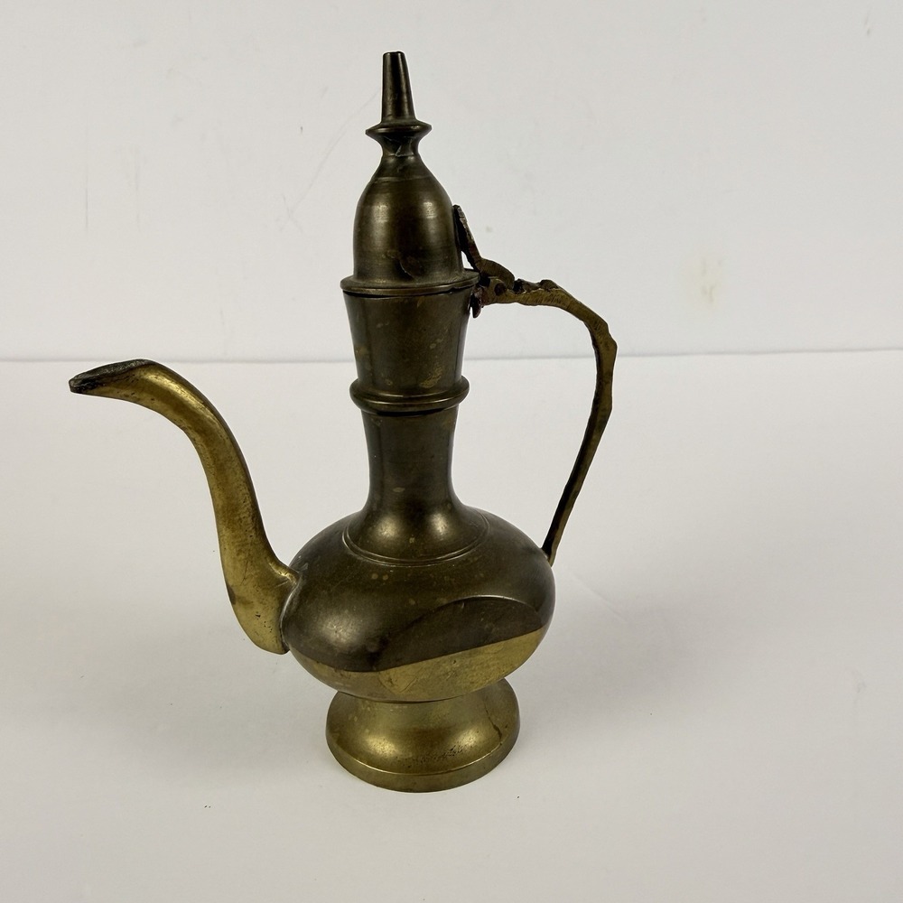 Vintage Brass Coffee Pot Teapot Dallah Turkish Middle Eastern Ornate Decor